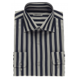 Regular Fit Navy Blue Striped Cotton Shirt