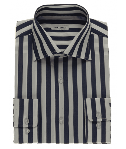 Regular Fit Navy Blue Striped Cotton Shirt